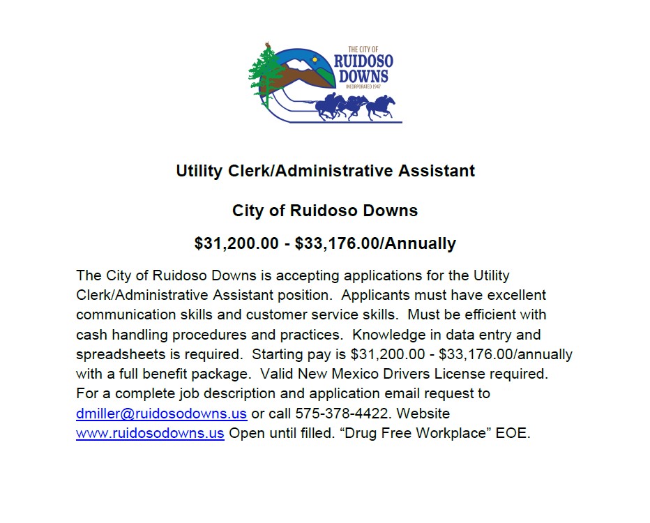 Utility Clerk-Admin Asst. 11.2.23